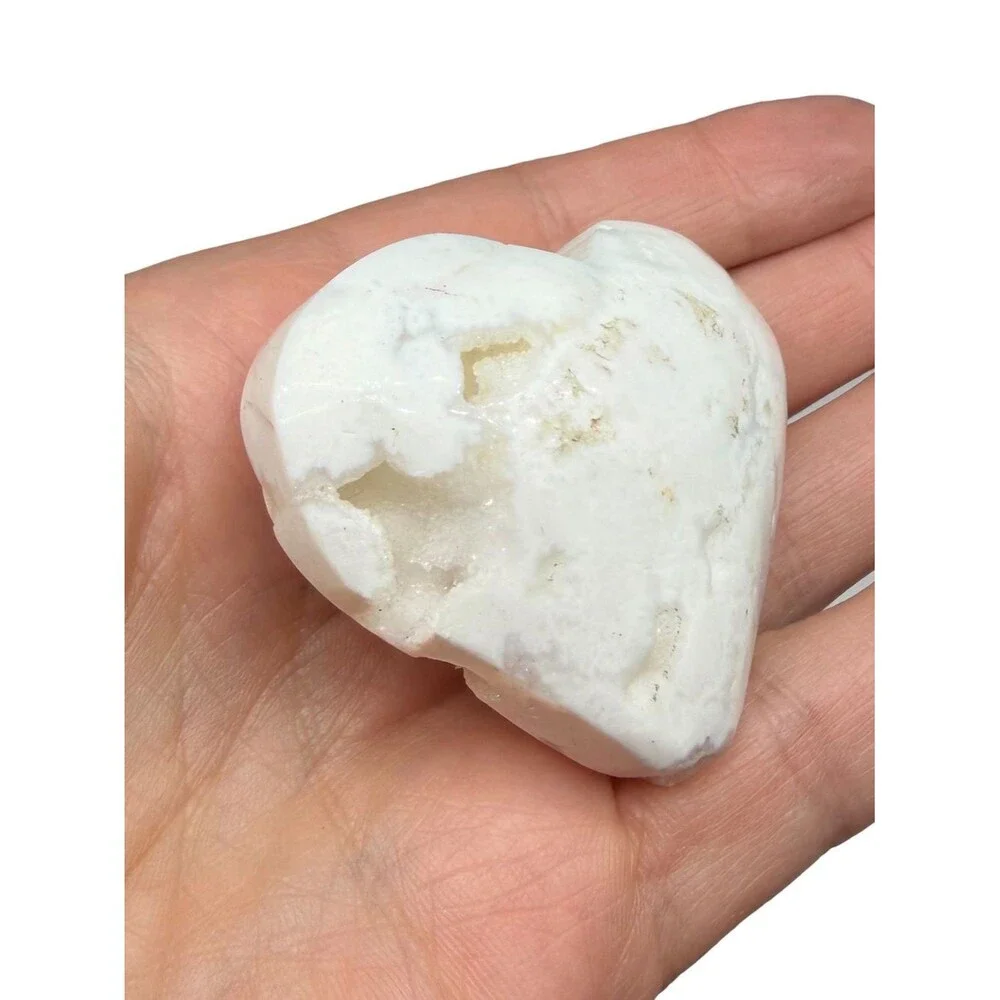 Snow Agate Druzy Heart Carving Stone Crystal Decor Gift Carved Puffy